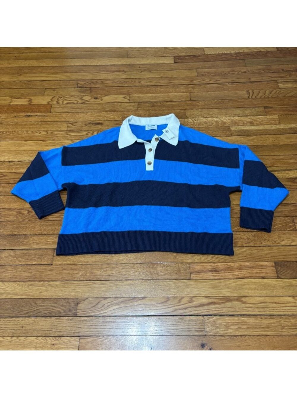 Old Navy Womens SoSoft Sweater Plus Sz 3X Blue Striped Collared Crop Relaxed NWT